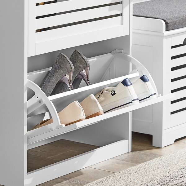 Sobuy Fsr108-W Botník Se 3 Klopami Botník Se 2 Háčky Bílá 55X112X30Cm
