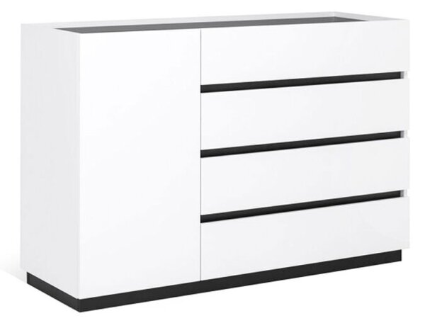 Komoda 1dv 4šx bílý supermat, antracit Duo