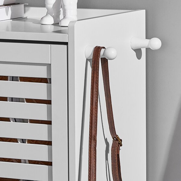 Sobuy Fsr108-W Botník Se 3 Klopami Botník Se 2 Háčky Bílá 55X112X30Cm