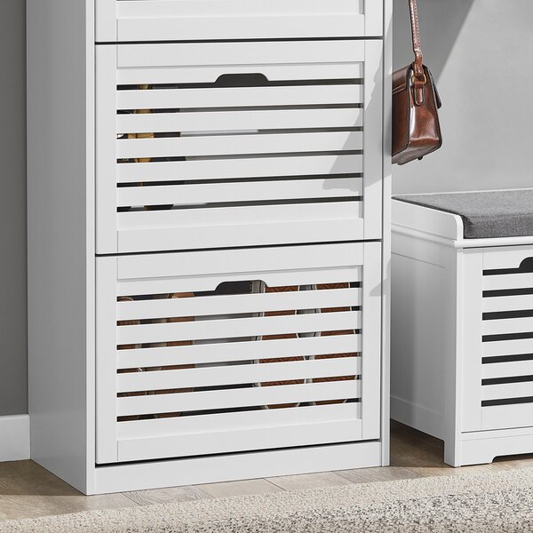 Sobuy Fsr108-W Botník Se 3 Klopami Botník Se 2 Háčky Bílá 55X112X30Cm