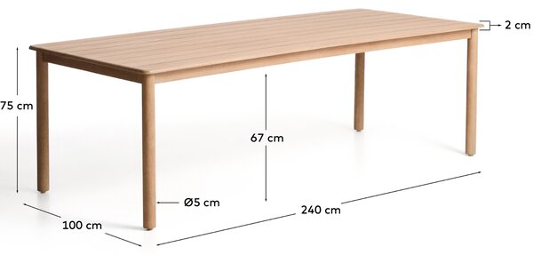 Kave Home Dřevěný zahradní stůl Sori 240 x 100 cm