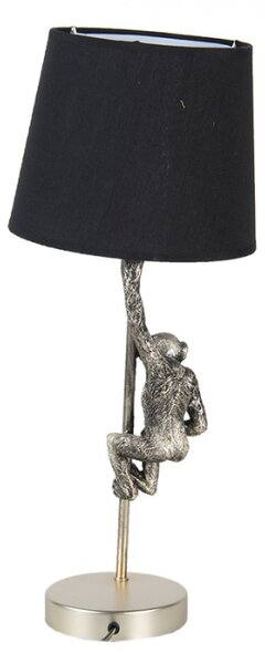 Stříbrno černá stolní lampa s opicí