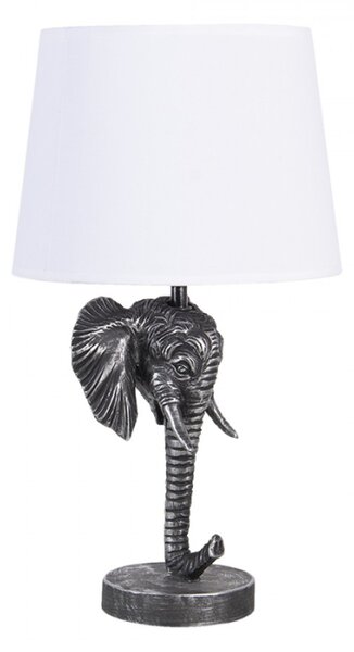 Stříbrno bílá stolní lampa s hlavou slona – 25x25x41 cm