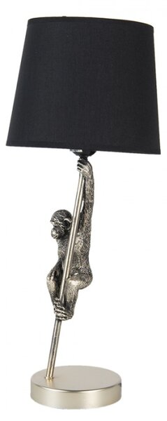 Stříbrno černá stolní lampa s opicí