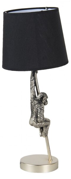 Stříbrno černá stolní lampa s opicí