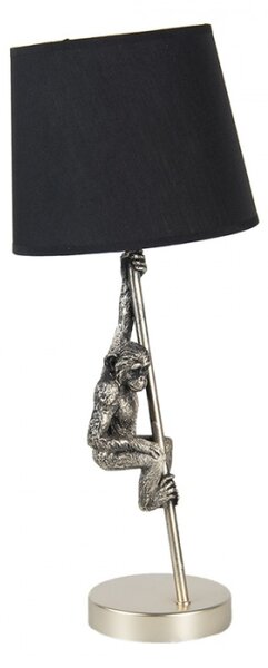 Stříbrno černá stolní lampa s opicí