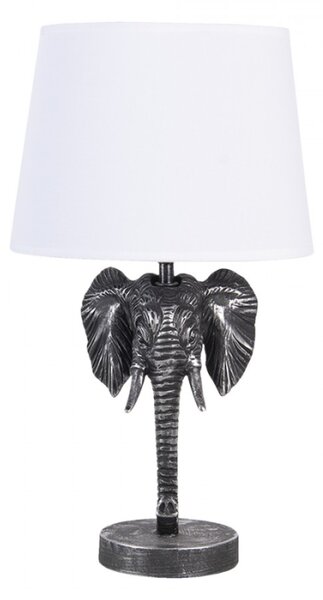 Stříbrno bílá stolní lampa s hlavou slona – 25x25x41 cm