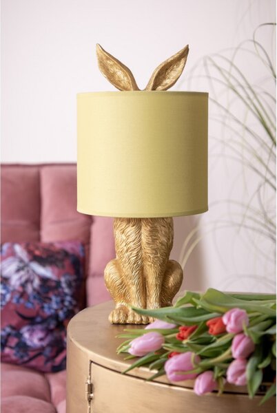 Zlatá stolní lampa králík se žlutým stínidlem Konijn