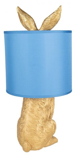 Zlatá stolní lampa králík s modrým stínidlem Konijn