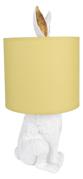 Bílá stolní lampa králík se žlutým stínidlem Konijn