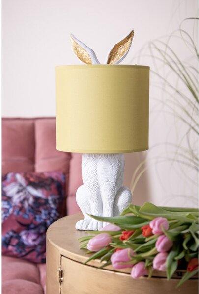 Bílá stolní lampa králík se žlutým stínidlem Konijn