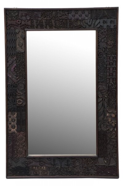 Zrcadlo v rámu z teakového dřeva zdobené starými raznicemi, 62x4x94cm (7F)