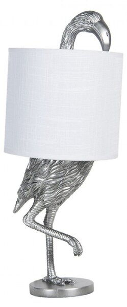 Stříbrná stolní lampa Plaměňák s bílým stínidlem – 20x50 cm