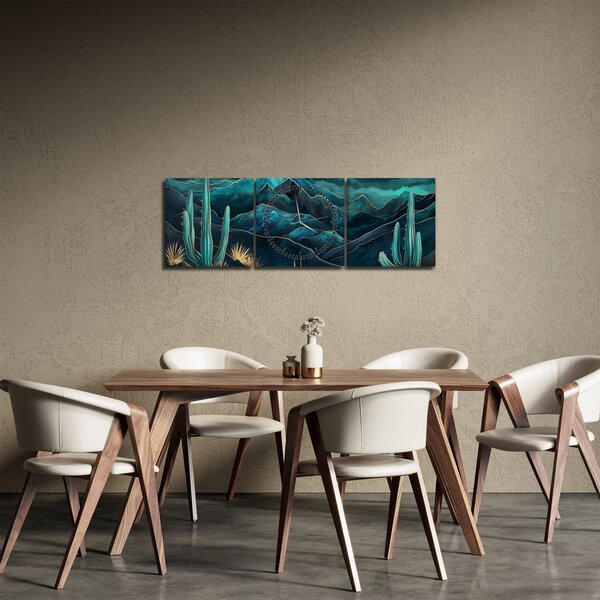 Obraz - Tyrkysová noc (s hodinami) (90x30 cm)