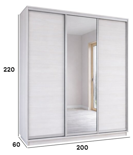Skříň s posuvnými dveřmi 2000x2200x600 2LTD 1 Zrcadlo Nymphea Alba, profil stříbrný