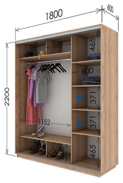 Skříň s posuvnými dveřmi 1800x2200x600 1LTD 1 Zrcadlo Nymphea Alba, profil stříbrný