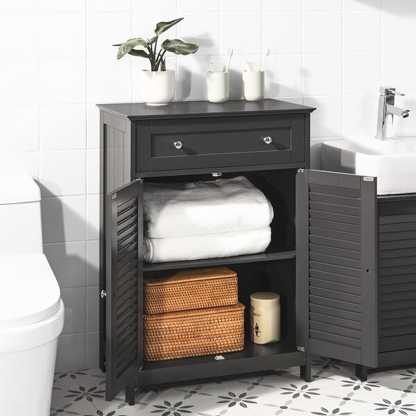 Sobuy Frg238-Dg Koupelnová Komoda Koupelnová Skříňka Koupelnový Nábytek Příborník Předsíňová Skříňka Tmavě Šedá 57X87X33Cm