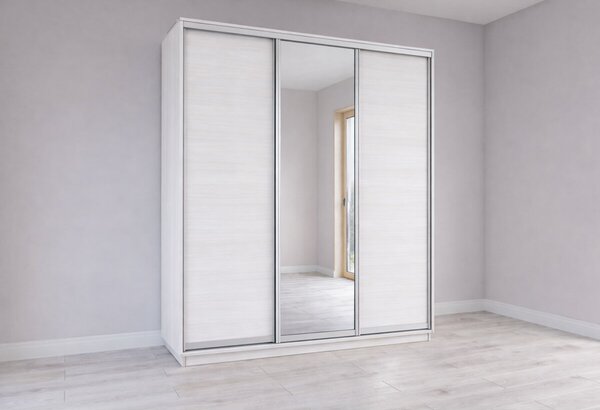 Skříň s posuvnými dveřmi 2000x2200x600 2LTD 1 Zrcadlo Nymphea Alba, profil stříbrný