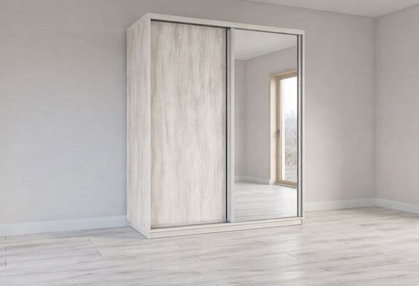 Skříň s posuvnými dveřmi 1800x2400x600 1LTD 1 Zrcadlo Artwood světlý, profil stříbrný