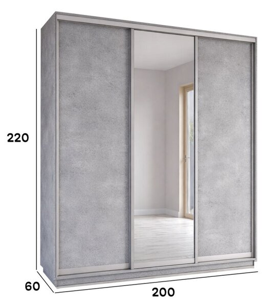 Skříň s posuvnými dveřmi 2000x2200x600 2LTD 1 Zrcadlo Industrial, profil stříbrný