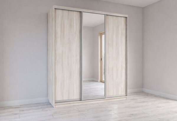 Skříň s posuvnými dveřmi 2000x2200x600 2LTD 1 Zrcadlo Artwood světlý, profil stříbrný