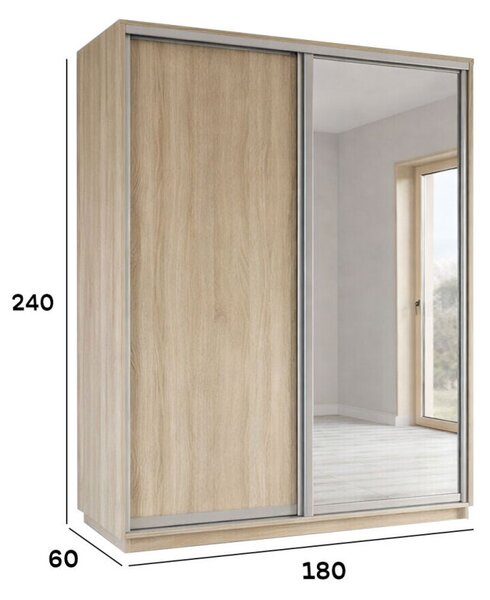 Skříň s posuvnými dveřmi 1800x2400x600 1LTD 1 Zrcadlo Dub Sonoma, profil stříbrný