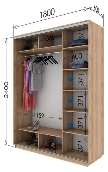 Skříň s posuvnými dveřmi 1800x2400x600 1LTD 1 Zrcadlo Nymphea Alba, profil stříbrný