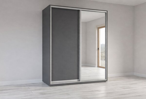 Skříň s posuvnými dveřmi 1800x2200x600 1LTD 1 Zrcadlo grafit šedý, profil stříbrný