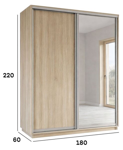 Skříně s posuvnými dveřmi 1800x2200x600 1LTD 1 Zrcadlo Dub Sonoma, profil stříbrný