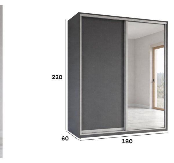 Skříň s posuvnými dveřmi 1800x2200x600 1LTD 1 Zrcadlo grafit šedý, profil stříbrný