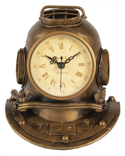 Zlatohnědé stolní hodiny ve tvaru potápěčské masky