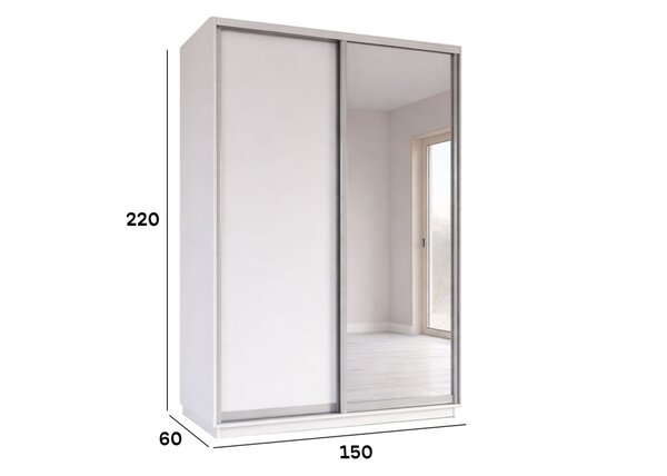 Skříň s posuvnými dveřmi 1500x2200x600 1LTD 1 Zrcadlo Nymphea Alba, profil stříbrný