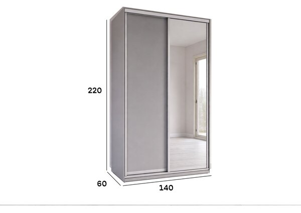 Skříň s posuvnými dveřmi 1400x2200x600 1LTD 1 Zrcadlo myší šedá, profil stříbrný