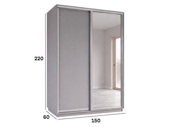 Skříň s posuvnými dveřmi 1500x2200x600 1LTD 1 Zrcadlo myší šedá, profil stříbrný
