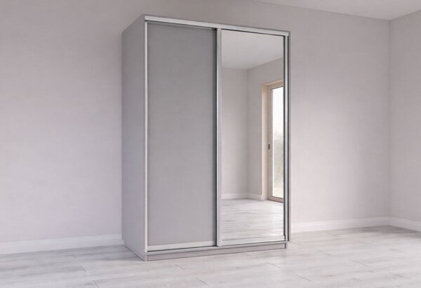 Skříň s posuvnými dveřmi 1500x2200x600 1LTD 1 Zrcadlo myší šedá, profil stříbrný