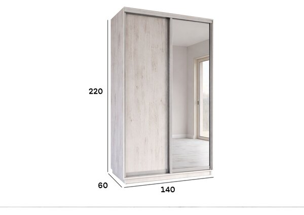 Skříně s posuvnými dveřmi 1400x2200x600 1LTD 1 Zrcadlo Dub Craft bílý, profil stříbrný