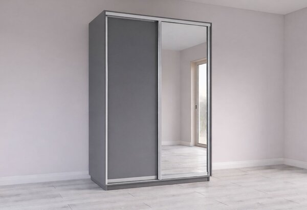 Skříň s posuvnými dveřmi 1500x2200x600 1LTD 1 Zrcadlo grafit šedý, profil stříbrný