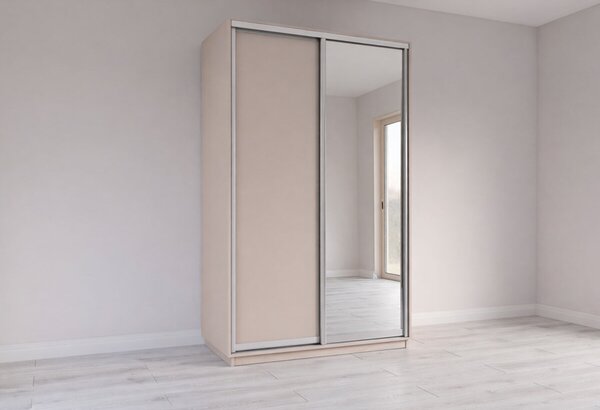Skříň s posuvnými dveřmi 1400x2200x600 1LTD 1 Zrcadlo Kašmír, profil stříbrný
