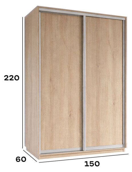 Skříň s posuvnými dveřmi 1500x2200x600 2LTD Dub Sonoma, profil stříbrný