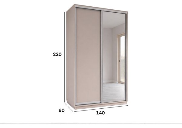 Skříň s posuvnými dveřmi 1400x2200x600 1LTD 1 Zrcadlo Kašmír, profil stříbrný