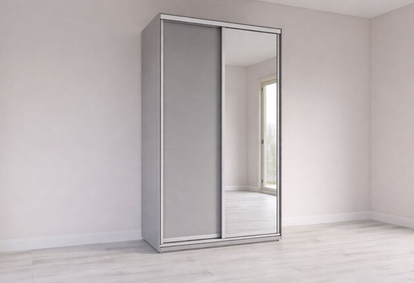 Skříň s posuvnými dveřmi 1400x2200x600 1LTD 1 Zrcadlo myší šedá, profil stříbrný