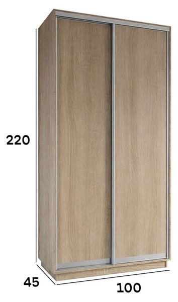Skříň s posuvnými dveřmi 1000x2200x450 2LTD Dub Sonoma, profil stříbrný