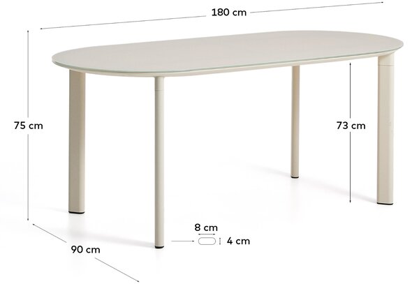 Kave Home Krémový zahradní jídelní stůl Erice 180 x 90 cm se skleněnou deskou