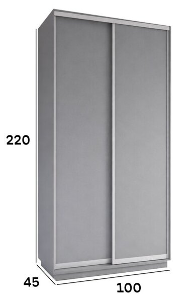 Skříň s posuvnými dveřmi 1000x2200x450 2LTD šedá myška, profil stříbrný