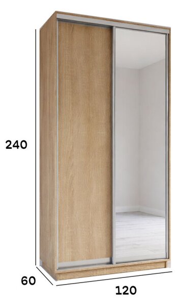 Skříně s posuvnými dveřmi 1200x2400x600 1LTD 1 Zrcadlo Dub Sonoma, profil stříbrný