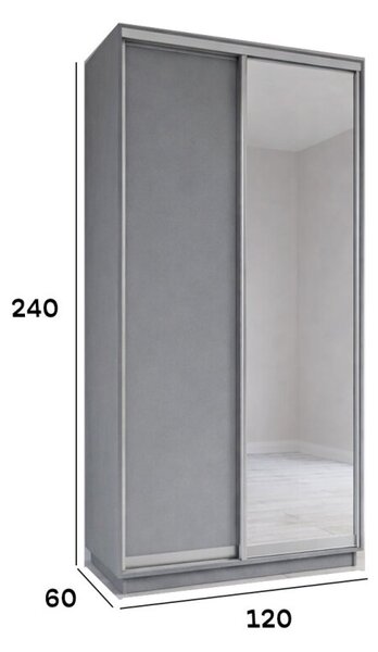 Skříň s posuvnými dveřmi 1200x2400x600 1LTD 1 Zrcadlo myší šedá, profil stříbrný