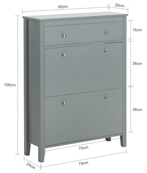 Sobuy Fsr89-Hg Sklápěč Bot Botník Se 2 Klopami Botník Se Zásuvkou Šedá 80X108X25Cm