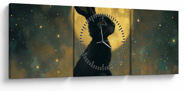 Obraz - Zajíc s měsícem (s hodinami) (90x30 cm)