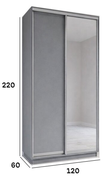 Skříň s posuvnými dveřmi 1200x2200x600 1LTD 1 Zrcadlo šedá myška, profil stříbrný