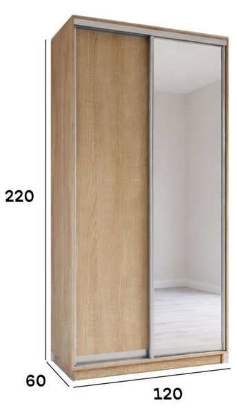 Skříň s posuvnými dveřmi 1200x2200x600 1LTD 1 Zrcadlo Dub Sonoma, profil stříbrný